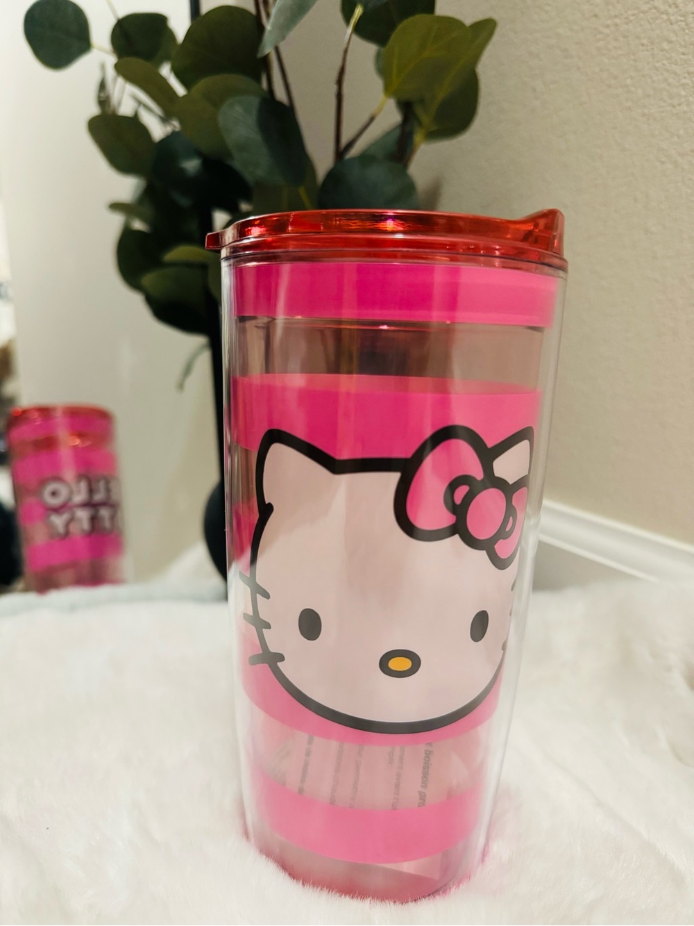 Hello Kitty Pink and Clear Tumbler with Bow Accent
